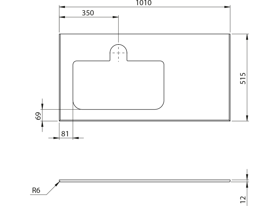 Sapho BRAHEA deska rockstone s otvorem 101x51, 5cm (70+30cm), levá, bílá mat BL101-0101-L-70