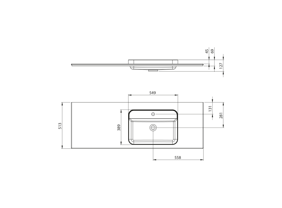 Sapho BRAHEA umyvadlo 146, 6x51, 5cm, rockstone, pravé, bílá mat BT147R