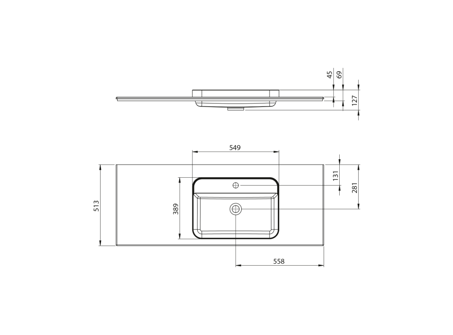 Sapho BRAHEA umyvadlo 131, 6x51, 5cm, rockstone, pravé, bílá mat BT132R