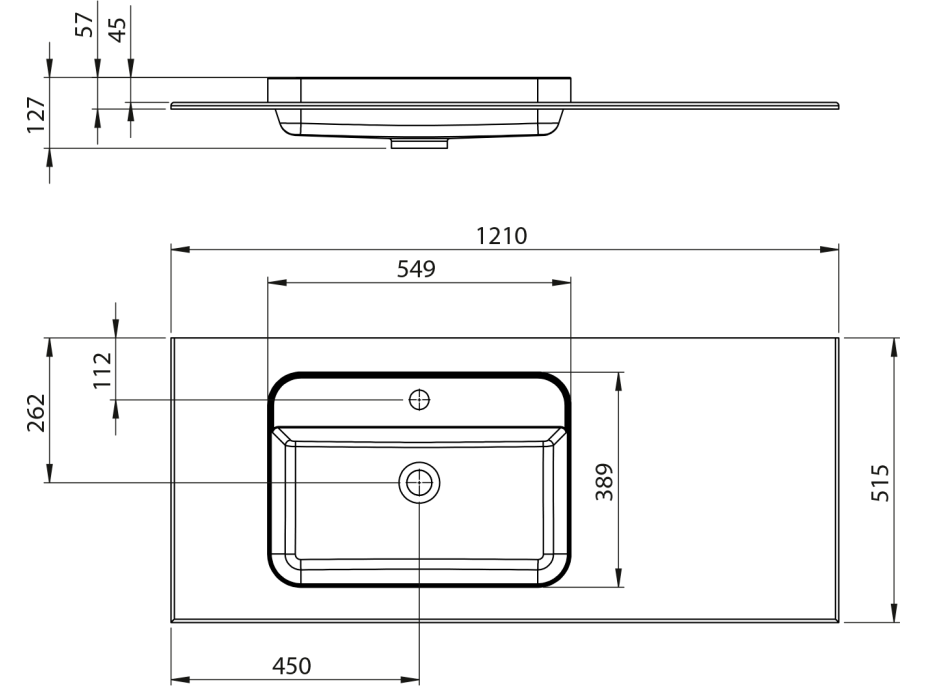 Sapho BRAHEA umyvadlo 121x51, 5cm (90+30cm), levé, bílá mat BL121L