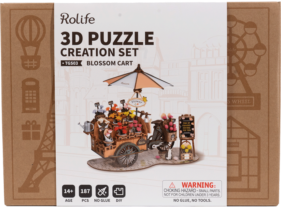 ROBOTIME Rolife DIY 3D dřevěné puzzle Květinový vozík 187 dílků