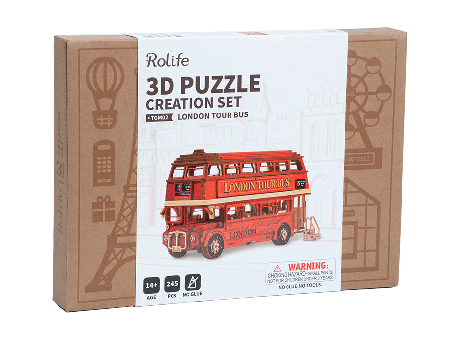 ROBOTIME Rolife DIY 3D dřevěné puzzle Londýnský double-decker 245 dílků