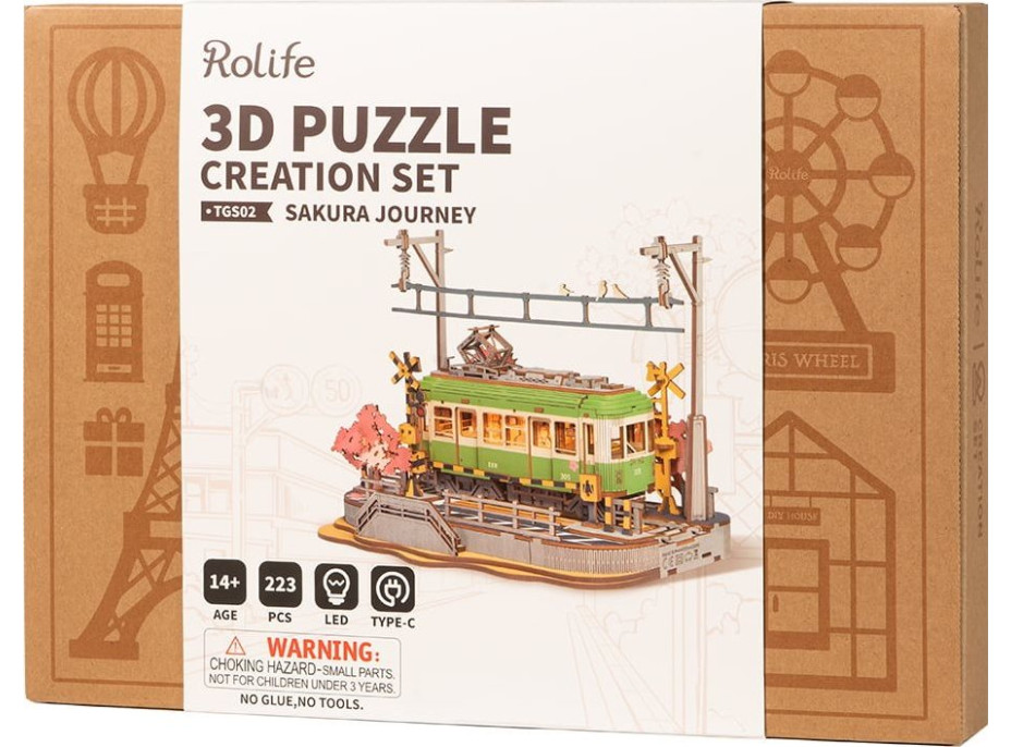 ROBOTIME Rolife DIY Svítící 3D dřevěné puzzle Stanice se sakurami 223 dílků