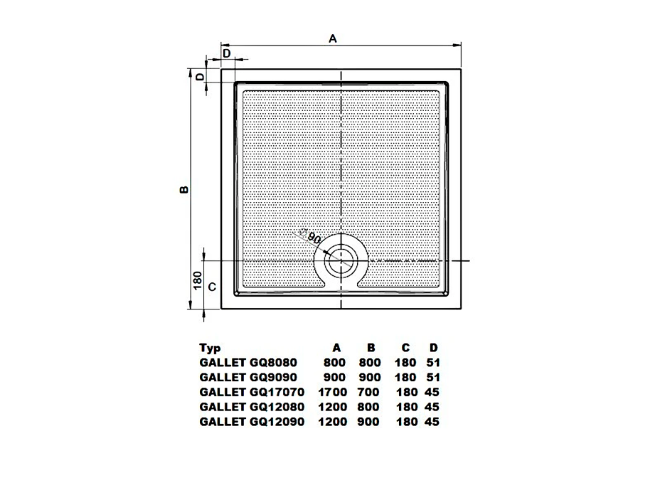 Gelco GALLET sprchová vanička z litého mramoru, obdélník 120x90cm GQ12090