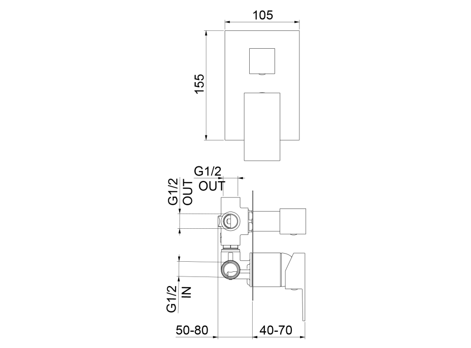 Sapho LATUS podomítková sprchová baterie, 3 výstupy, černá mat 1102-77B