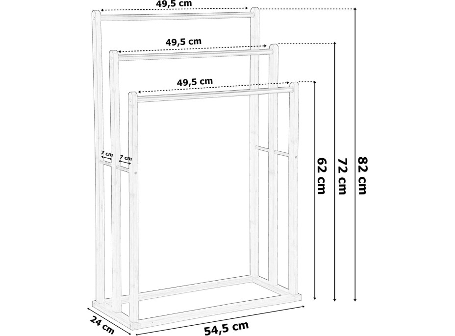 Stojan na ručníky BRANDO 3ramenný - přírodní