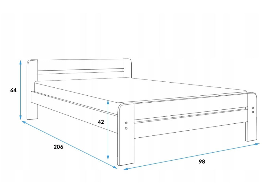 Postel z masivu borovice DAVE 200x90 cm - přírodní