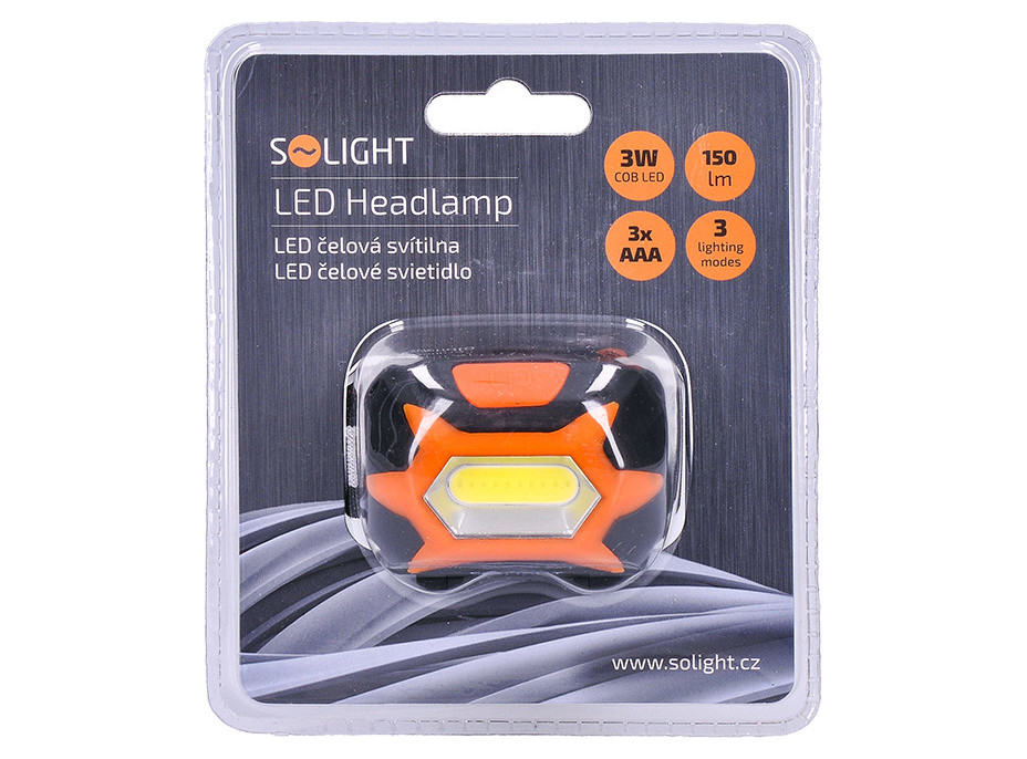 Solight LED čelová svítilna, 3W COB, 3x AAA