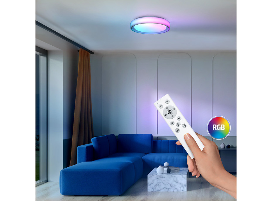 Solight LED osvětlení s dálkovým ovladačem Floco, 30W + 6W RGB, 2100lm, 40cm, změna chromatičnosti, stmívatelné