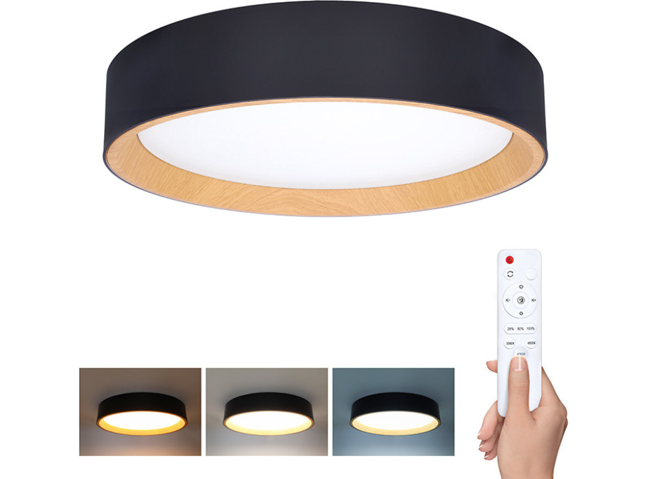 Solight LED osvětlení s dálkovým ovladačem Larios Black, 48W, 3360lm, 39cm, změna chromatičnosti, stmívatelné