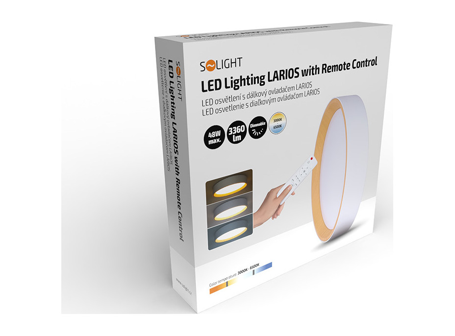 Solight LED osvětlení s dálkovým ovladačem Larios White, 48W, 3360lm, 39cm, změna chromatičnosti, stmívatelné