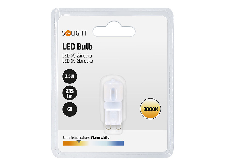 Solight LED žárovka G9, 2,5W, 3000K, 215lm