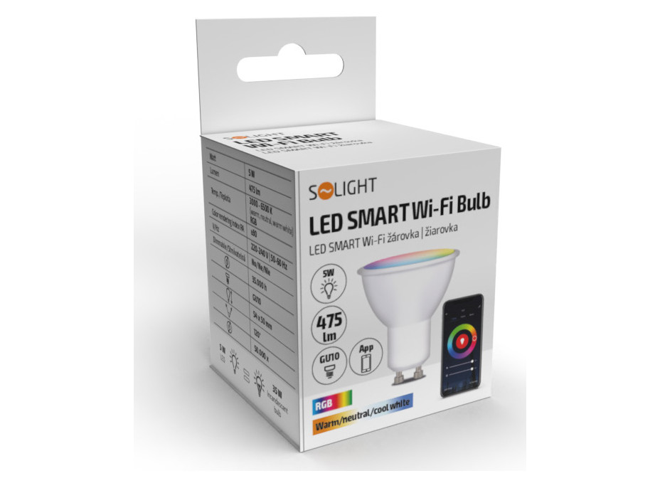 Solight LED SMART WIFI žárovka, GU10, 5W, RGB, 425lm