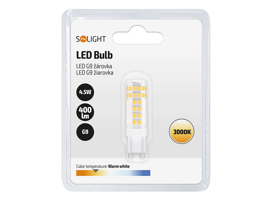 Solight LED žárovka G9, 4,5W, 3000K, 400lm