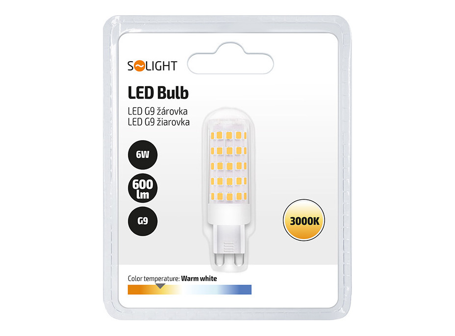 Solight LED žárovka G9, 6,0W, 3000K, 600lm