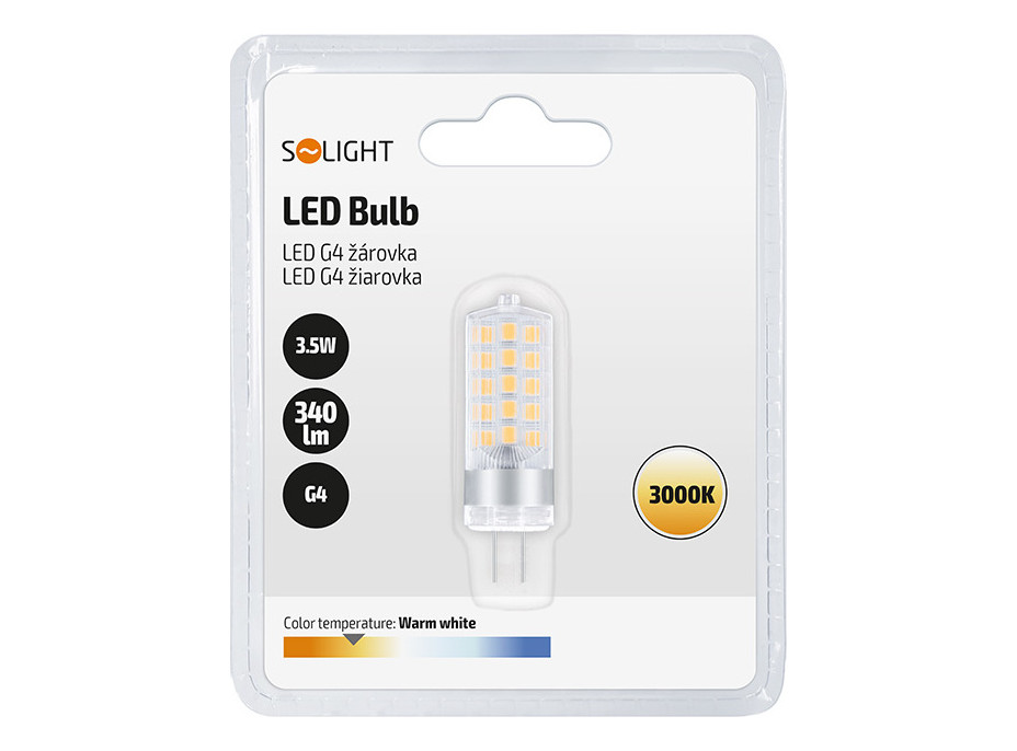 Solight LED žárovka G4, 3,5W, 3000K, 340lm