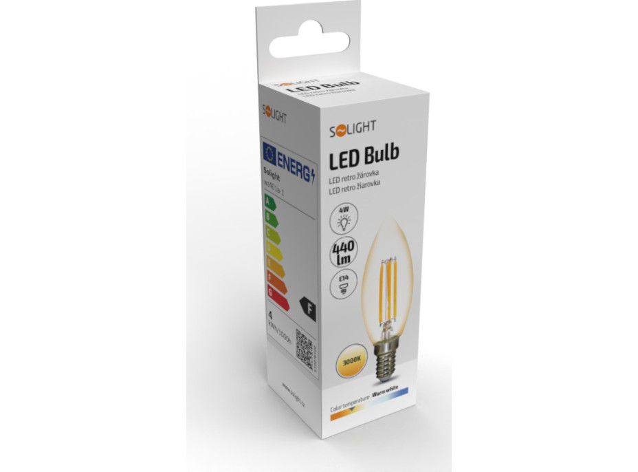 Solight LED žárovka retro, svíčka 4W, E14, 3000K, 360°, 440lm