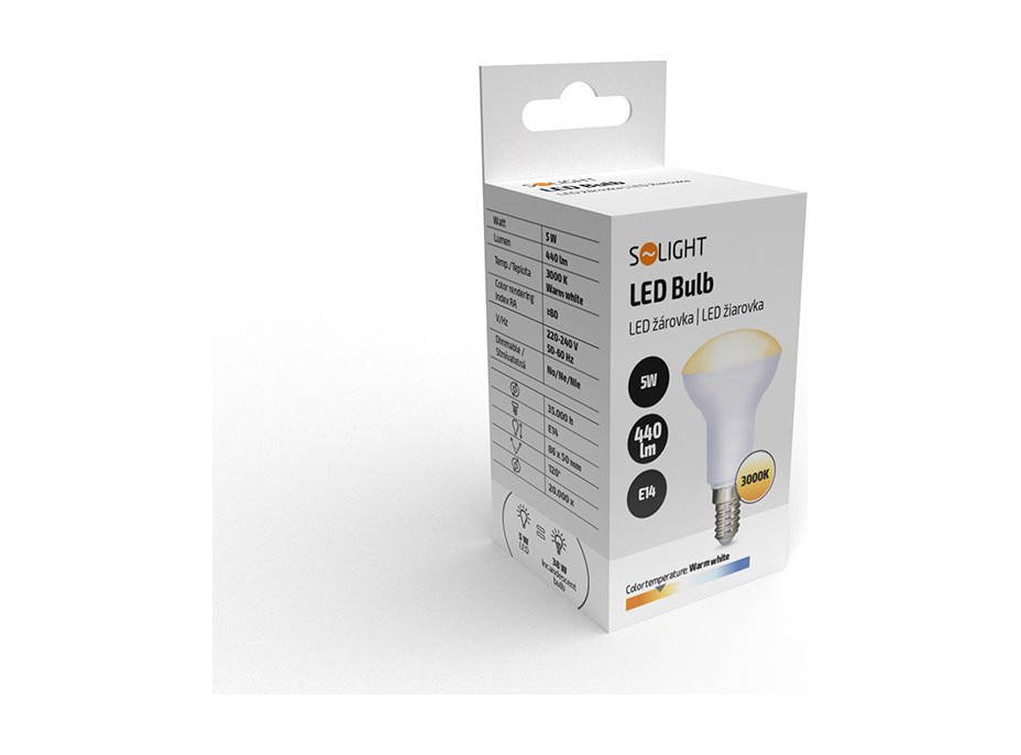 Solight LED žárovka reflektorová, R50, 5W, E14, 3000K, 440lm, bílé provedení