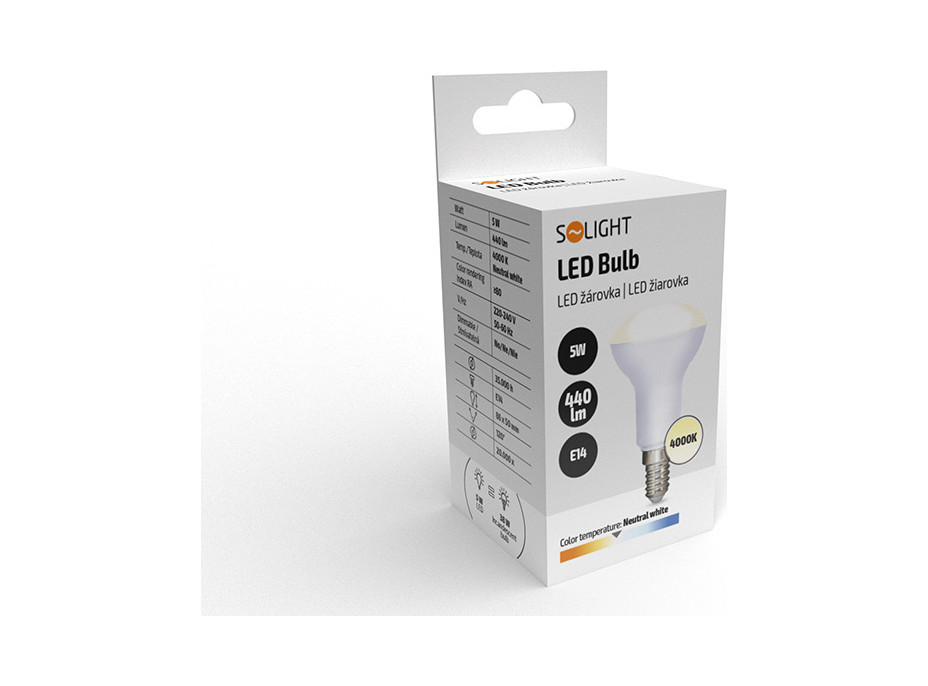 Solight LED žárovka reflektorová, R50, 5W, E14, 4000K, 440lm, bílé provedení