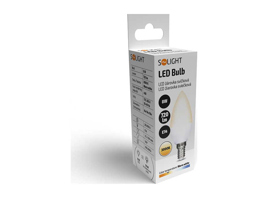 Solight LED žárovka, svíčka, 8W, E14, 3000K, 720lm