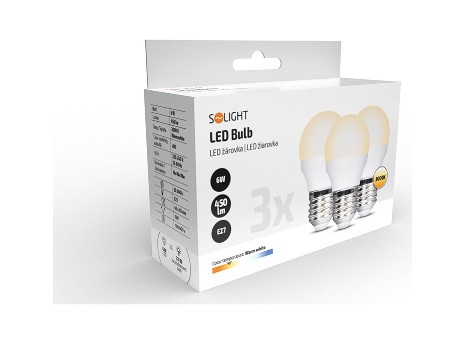 ECOLUX LED žárovka Ecolux 3-pack , miniglobe, 6W, E27, 3000K, 450lm, 3ks