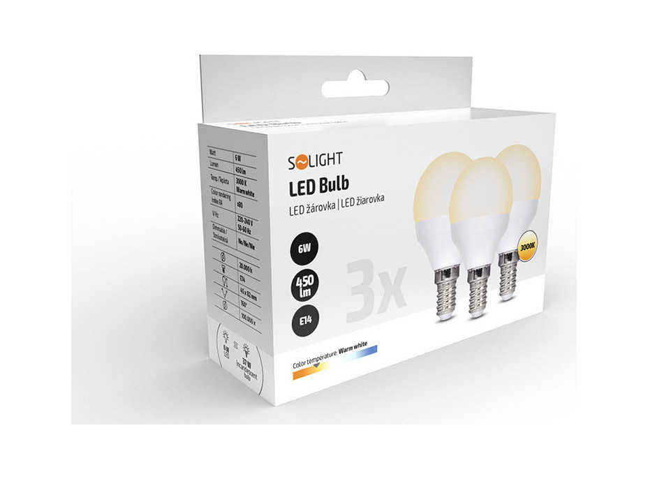 ECOLUX LED žárovka Ecolux 3-pack , miniglobe, 6W, E14, 3000K, 450lm, 3ks