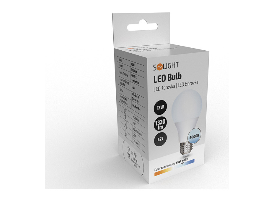 Solight LED žárovka, klasický tvar, 12W, E27, 6000K, 270°, 1320lm