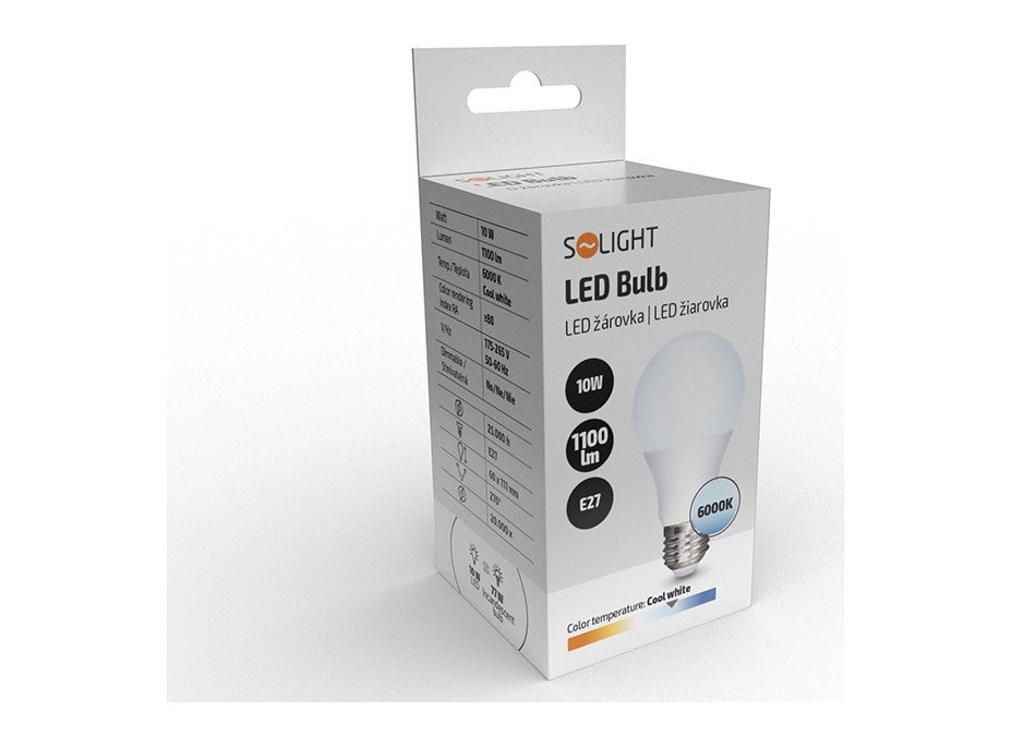 Solight LED žárovka, klasický tvar, 10W, E27, 6000K, 270°, 1100lm