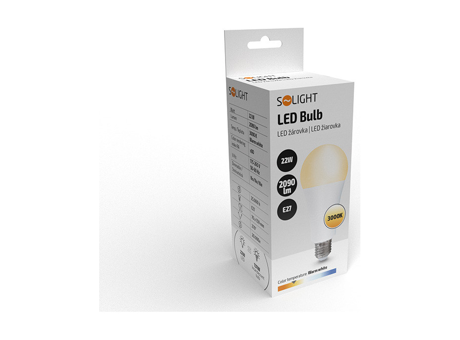 Solight LED žárovka, klasický tvar, 22W, E27, 3000K, 270°, 2090lm