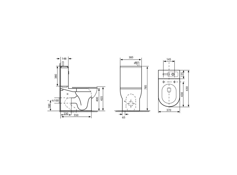 Aqualine JALTA HYGIE WC kombi s umývátkem, Rimless, spodní/zadní odpad, bílá PB103H