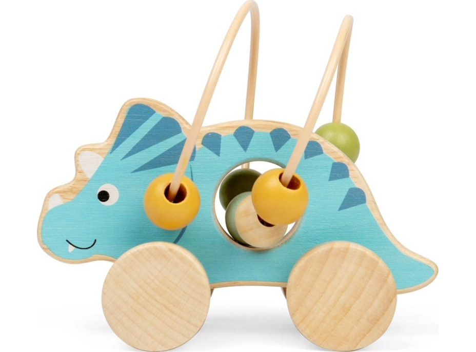 Bigjigs Toys Triceratops na kolečkách s korálkovým labyrintem