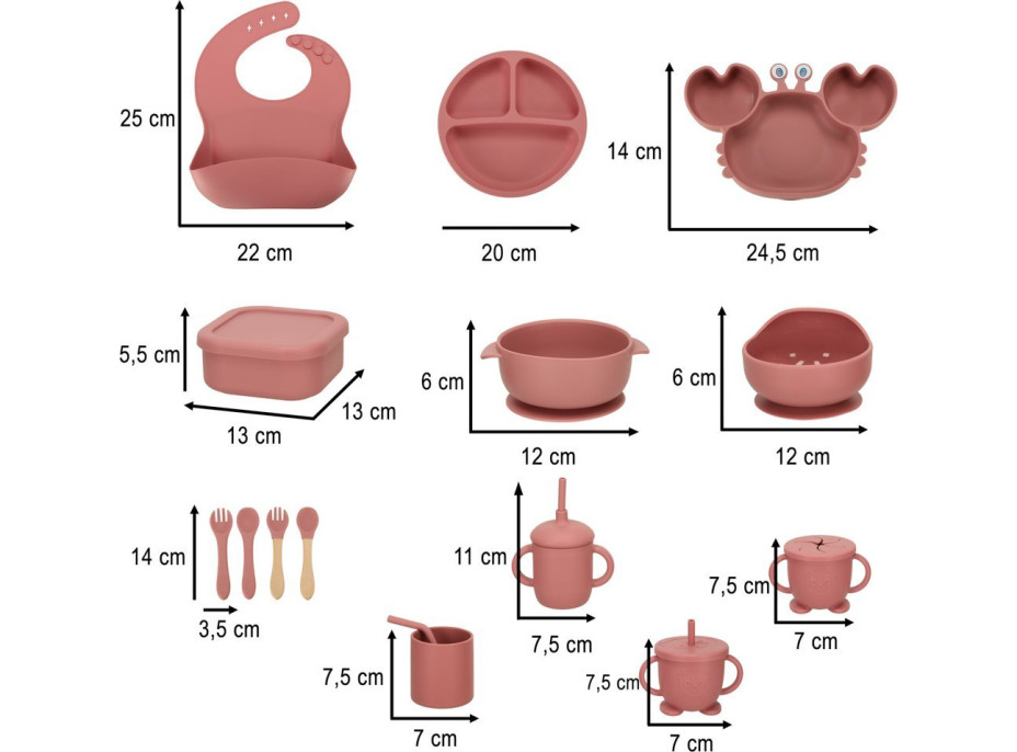 KIK Silikonová sada nádobí pro děti Krab 19ks Růžová