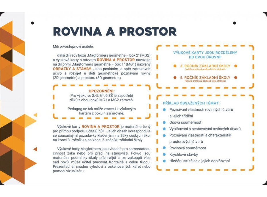 MAGFORMERS Výukové karty Geometrie 2: Rovina a prostor