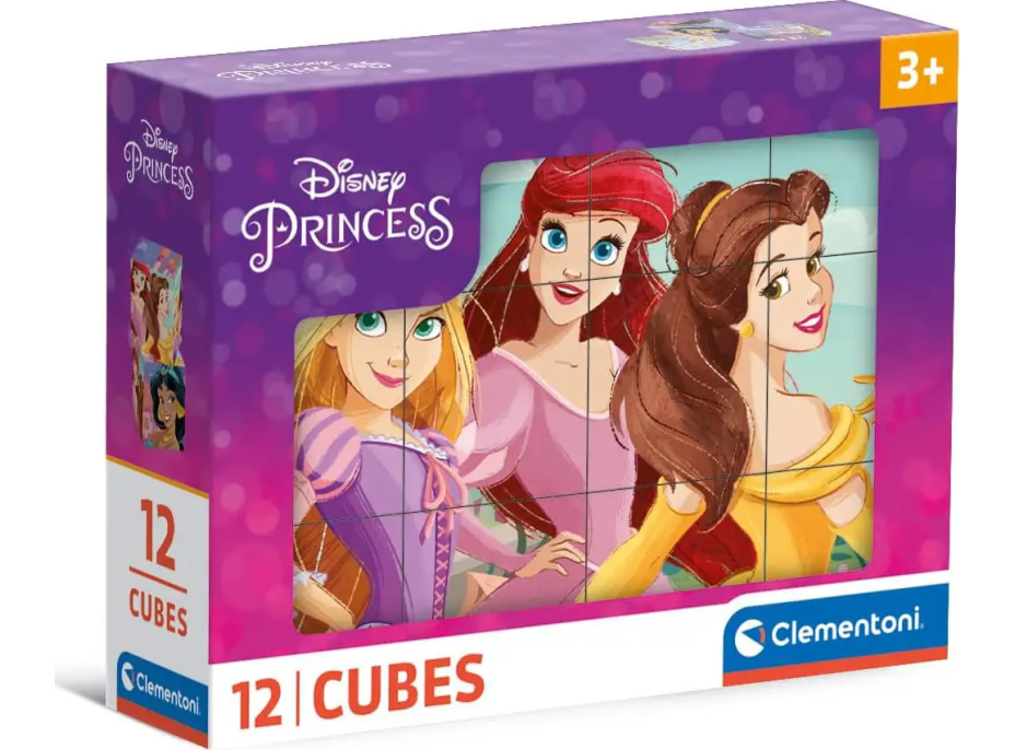 CLEMENTONI Obrázkové kostky Disney princezny, 12 kostek