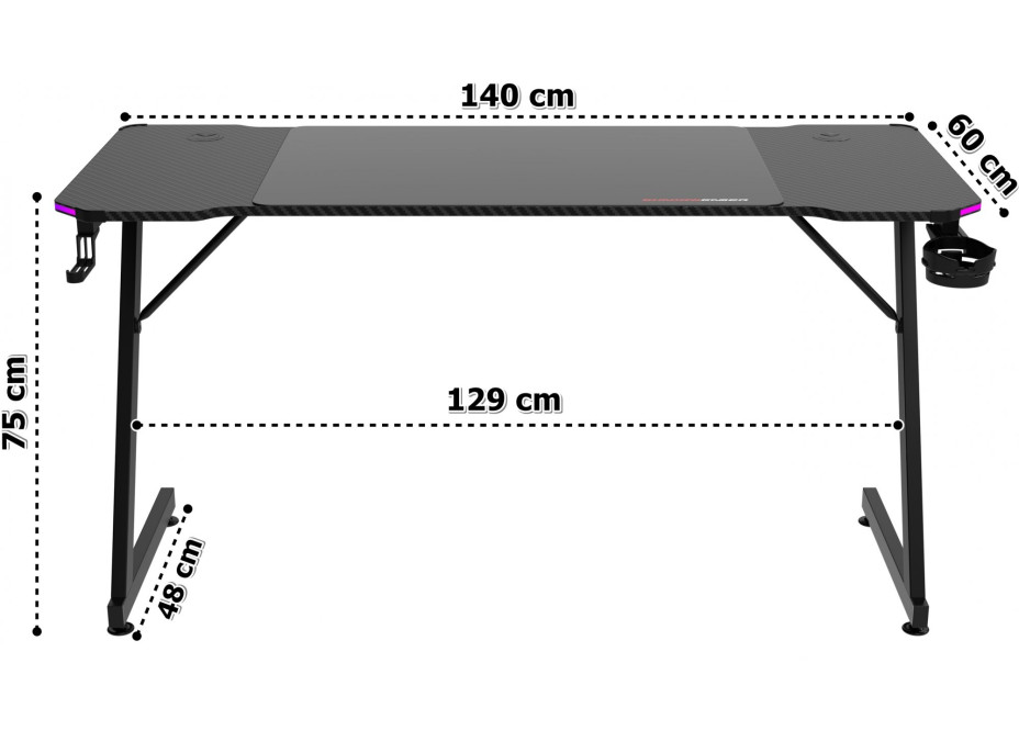 Herní stůl SHADOW GAMER 2.0 140 cm LED RGB