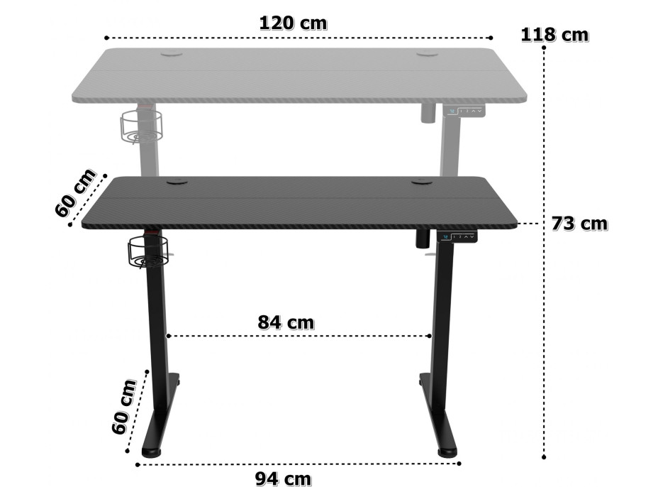 Herní stůl SHADOW GAMER elektrický 1.0 černý 120 cm