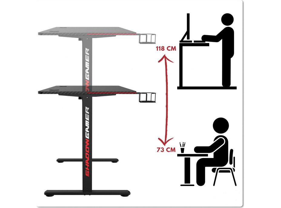 Herní stůl SHADOW GAMER elektrický 2.0 LED RGB 120 cm