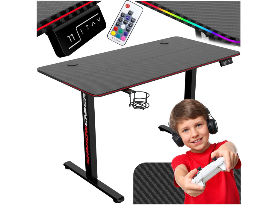 Herní stůl SHADOW GAMER elektrický 2.0 LED RGB 120 cm