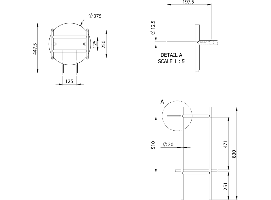 Sapho PUNO podstavec pod kulatá umyvadla 375x830x448xmm, černá SKA380-2