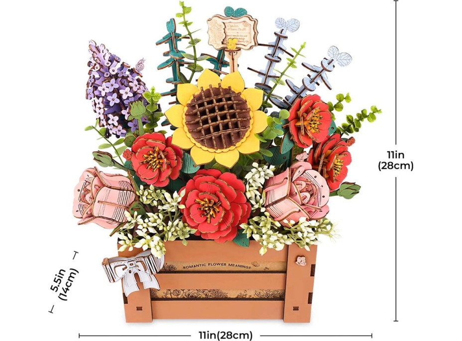 RoboTime 3D dřevěná skládačka Truhlík s květinami