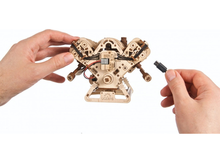 Ugears 3D dřevěné mechanické puzzle Motor V8