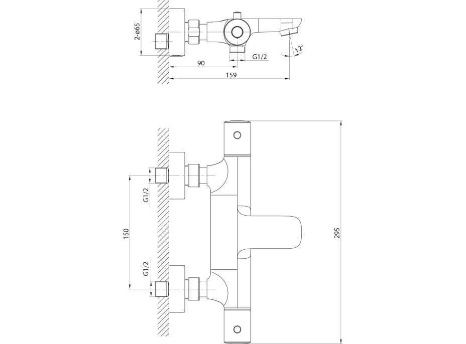 Sapho KIMURA nástěnná vanová termostatická baterie, chrom KU210