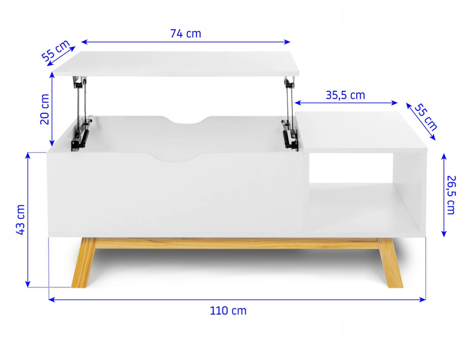 SESTAVENO: Konferenční stolek SCANDI - bílý - s výklopnou částí, drobné poškození