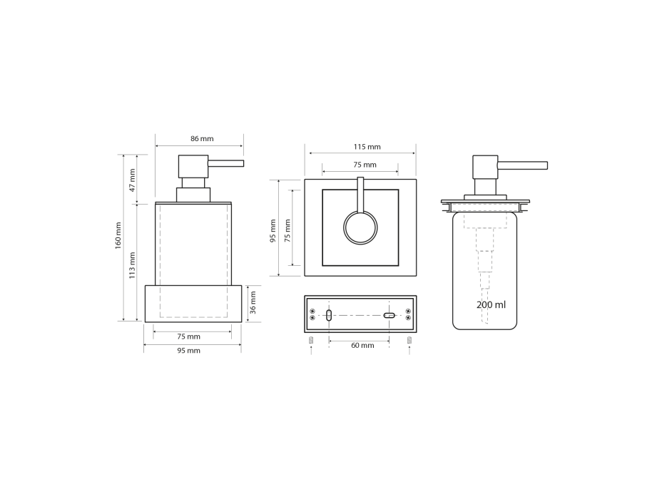 Sapho X-STEEL dávkovač mýdla na postavení 200ml, bílá XS104W