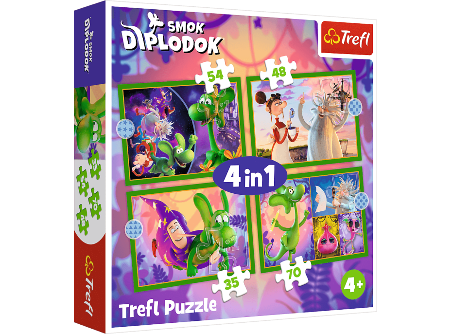 TREFL Puzzle Hokus pokus Diplodokus 4v1 (35,48,54,70 dílků)