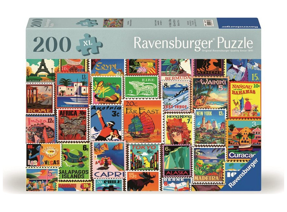 RAVENSBURGER Puzzle Známky z různých koutů světa 200 dílků