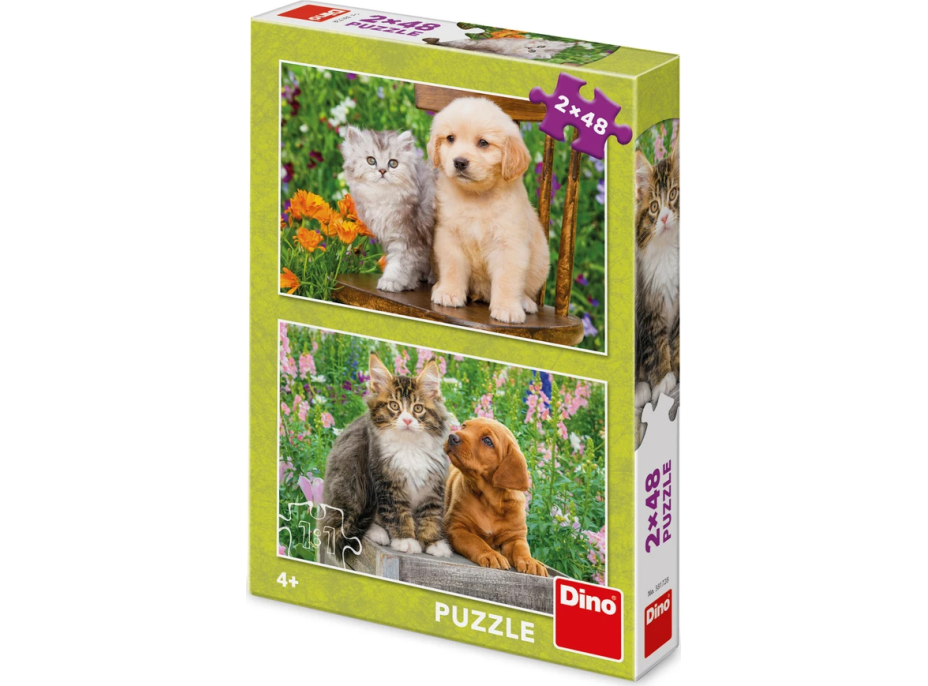 DINO Puzzle Pejsek a kočička na zahradě 2x48 dílků