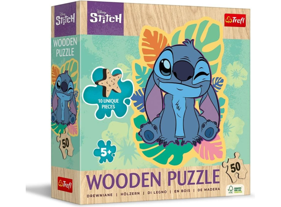 TREFL Dřevěné obrysové puzzle Stitch 50 dílků