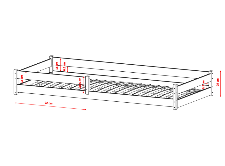Dětská Montessori postel z masivu borovice ALICE - 190x90 cm - BÍLÁ