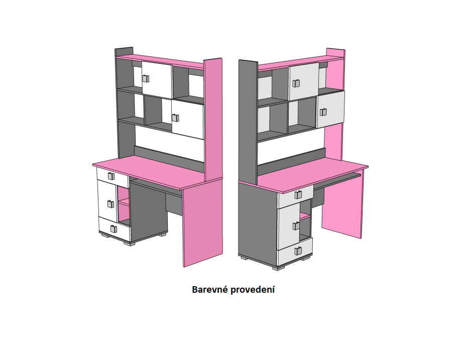 Psací stůl - PINK TYP B - barevné provedení